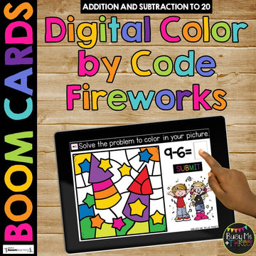 New Years 2021 Boom Cards™ Digital Color by Code Distance Learning FIREWORKS
