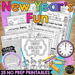 New Years 2022 No Prep Fun Worksheets Crosswords Word Search Puzzles Math ELA