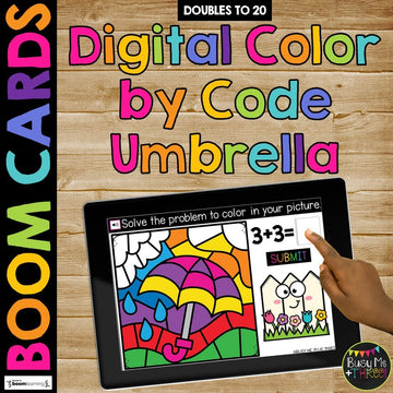 Digital Color by Code Boom Cards™ SPRING Math Station Activity DOUBLES Practice