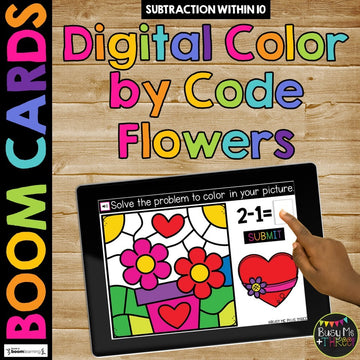 Boom Cards™ Valentine's Day Color by Code Math Digital Learning Flowers