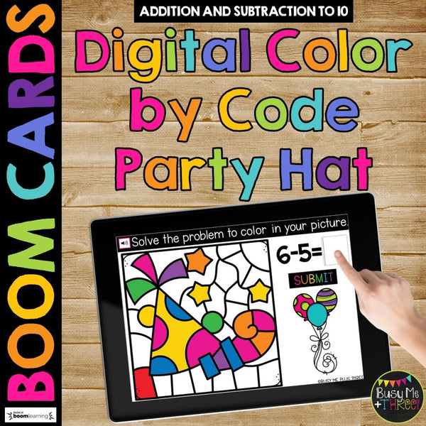 New Years 2021 Boom Cards™ PARTY HAT Color by Code Math Digital Learning