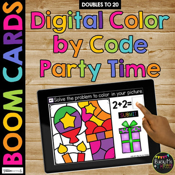 Birthday Party Boom Cards™ Math Station Activity DOUBLES Fact Fluency