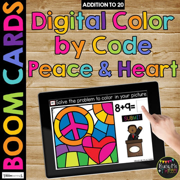 Boom Cards™ Martin Luther King Day Digital Color by Code PEACE SIGN & HEART