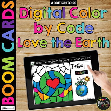 Digital Color by Code Boom Cards™ for Earth Day Math Fact Fluency Practice