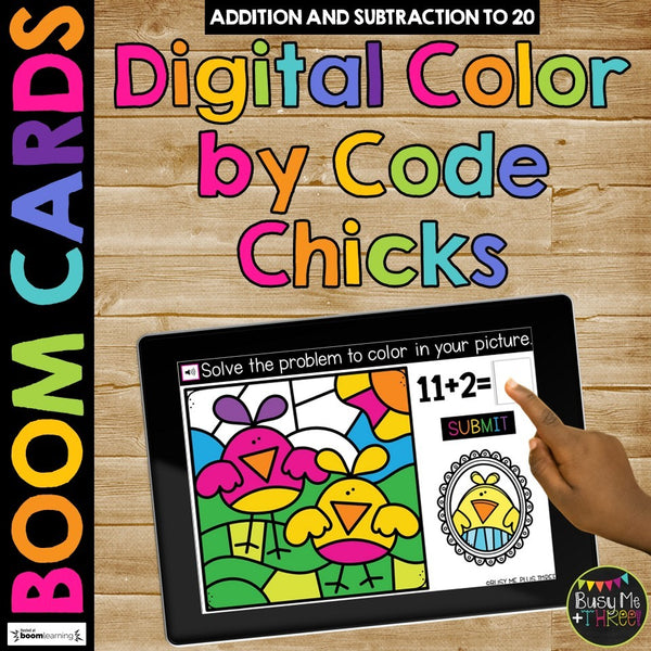 Fact Fluency Boom Cards™ Digital Color by Code Easter Math Activity