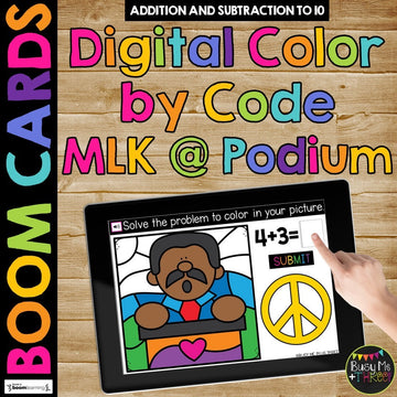 Martin Luther King Boom Cards™ Color by Code Math Digital Learning MLK at Podium