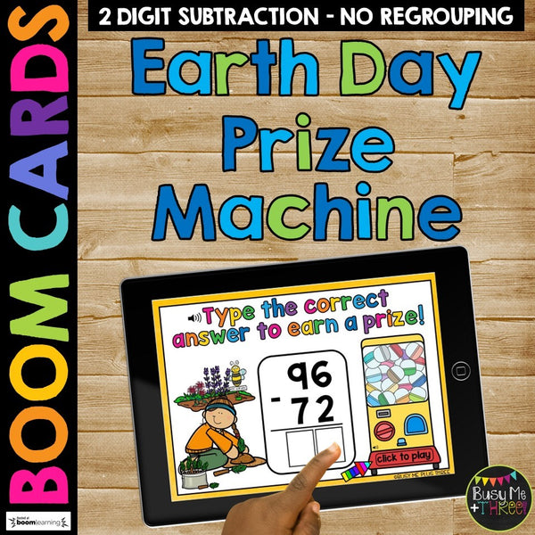 Earth Day Activity Two Digit Subtraction Boom Cards™ Math with No Regrouping