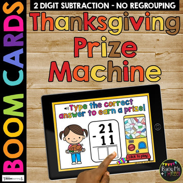 Thanksgiving Activity Two Digit Subtraction Math Boom Cards™ with No Regrouping
