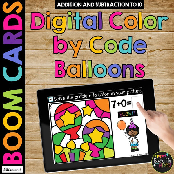 Digital Color by Code Boom Cards™ Fact Fluency Math Activity Student Birthday