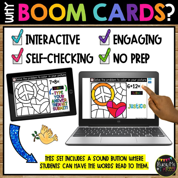 Boom Cards™ Martin Luther King Day Digital Color by Code PEACE SIGN & HEART