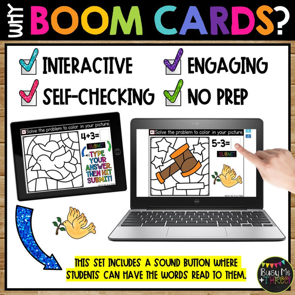 Boom Cards™ Martin Luther King Day Color by Code Math Digital Learning GAVEL