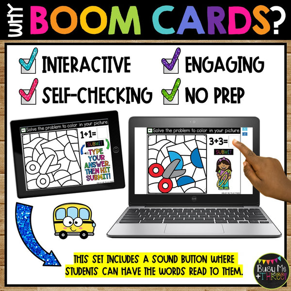 August Boom Cards™ Digital Color by Code Back to School Doubles Math Activity