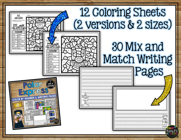 Winter Express Activities for Writing and Math | Color by Number & Writing Pages