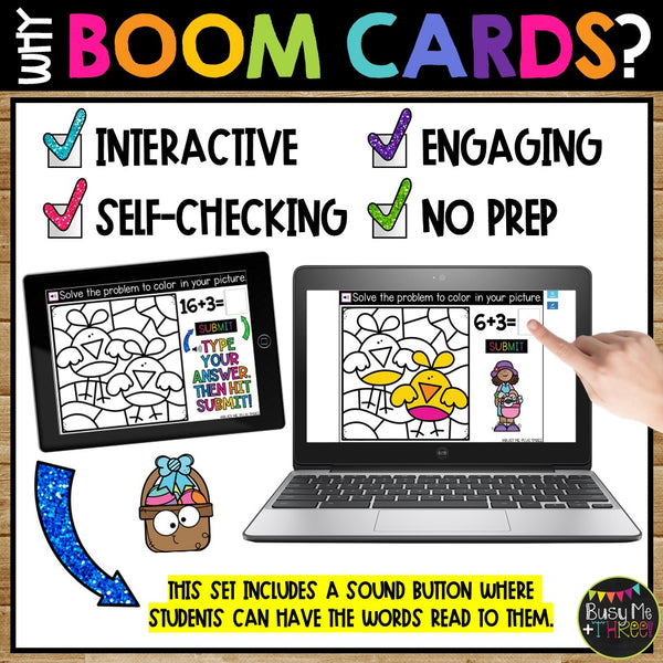 Fact Fluency Boom Cards™ Digital Color by Code Easter Math Activity