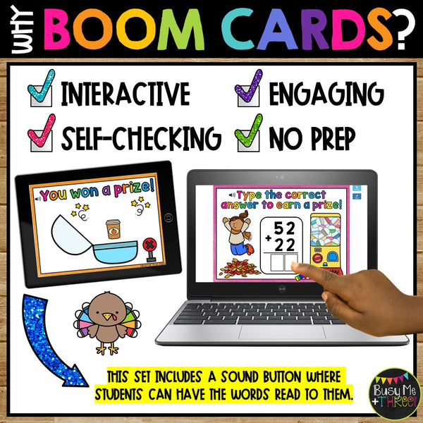 Fall Activities Boom Cards™ Two Digit Addition No Regrouping 2nd Grade