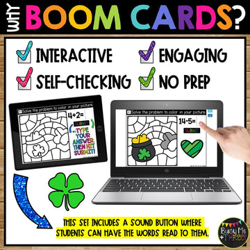 Fact Fluency Boom Cards™ Digital Color by Code St. Patrick's Day Math Activity