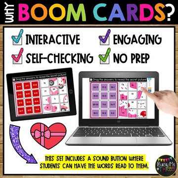 Valentine's Day Boom Cards™ Math Puzzles Digital Learning Mystery Pictures