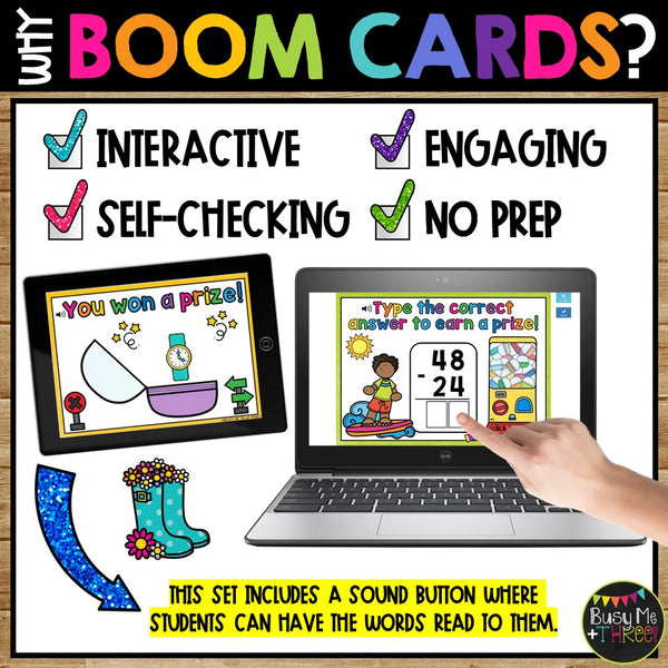 Second Grade Math Boom Cards™ Two Digit Subtraction Algorithms No Regrouping