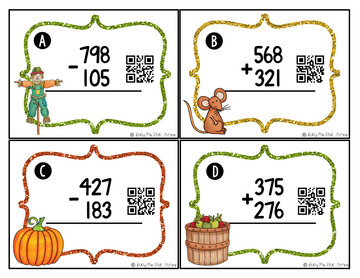 Addition and Subtraction Game, Scoot with & without Regrouping {QR Codes}
