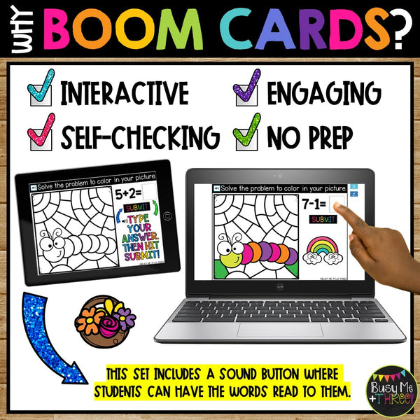 Spring Color by Code Boom Cards™ Digital Learning Fact Fluency Math Station