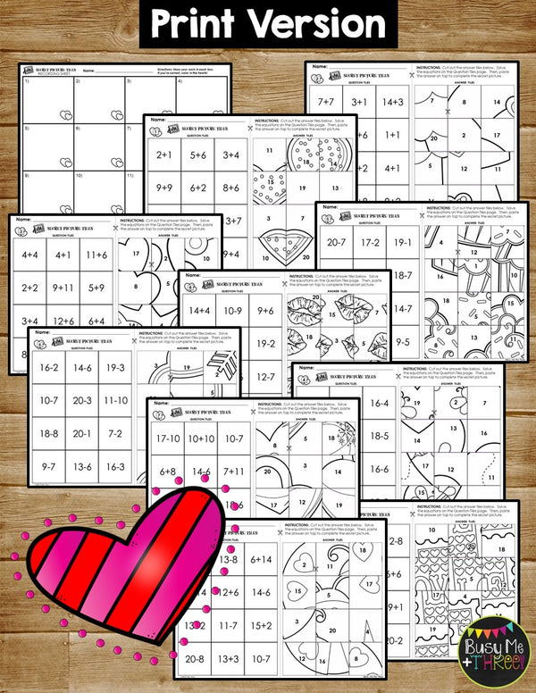 Valentine's Day Secret Picture Tile Puzzles Distance Learning Google Classroom™