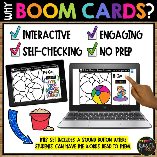 May Boom Cards™ Digital Color by Code Math Fact Fluency Station for Summer