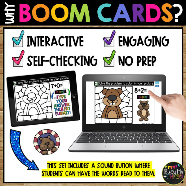 Groundhog Day Boom Cards™ Color by Code Digital Learning Math Activity