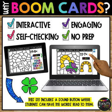 Boom Cards™ St. Patrick's Day Digital Color by Code March Math Station