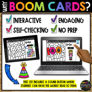 100th Day Boom Cards™ Digital Math Color by Code Distance Learning GLASSES