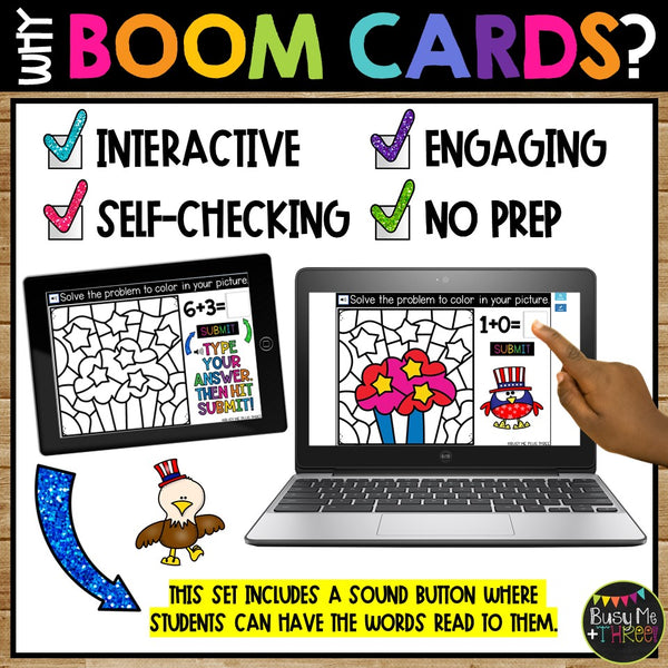 Independence Day Color by Code Boom Cards™ Fact Fluency Digital Activity