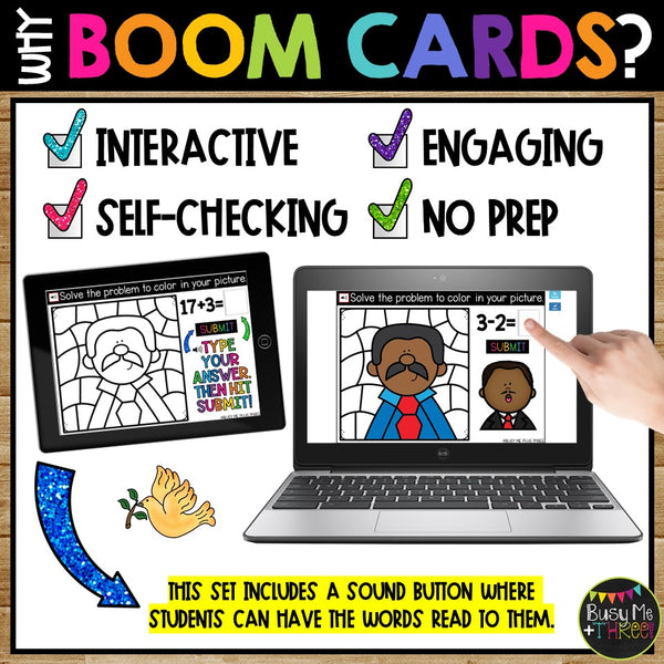 Martin Luther King Day Boom Cards™ Digital Color by Code Distance Learning Math