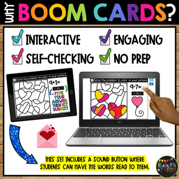 Valentine's Day Boom Cards™ Color by Code Math Digital Learning Hearts