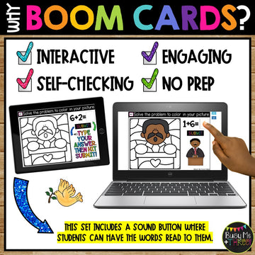 Martin Luther King Boom Cards™ Color by Code Math Digital Learning MLK at Podium