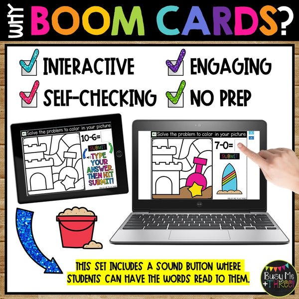 Summer Color by Code Boom Cards™ Digital Math Activity for Centers