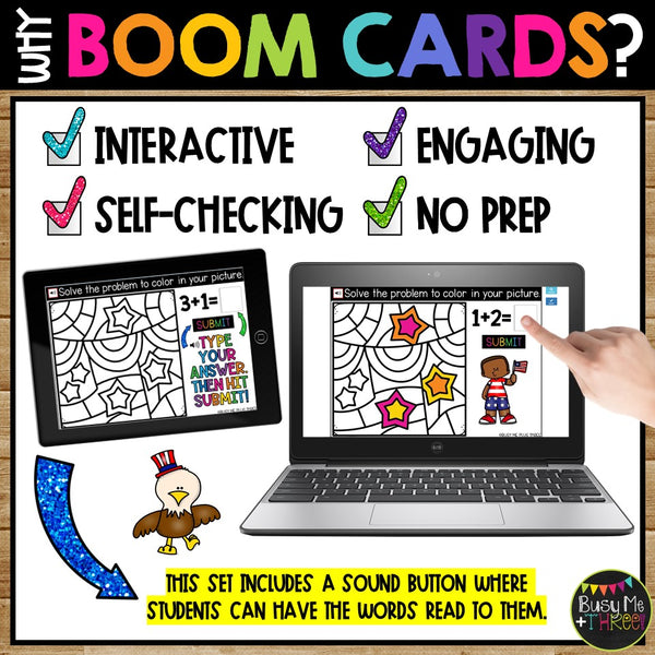 4th of July Color by Code Boom Cards™ Digital Math Activity for Centers