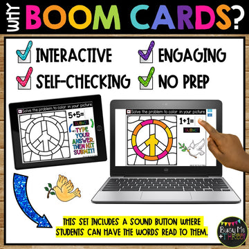 Boom Cards™ Martin Luther King Color by Code Distance Learning PEACE SIGN