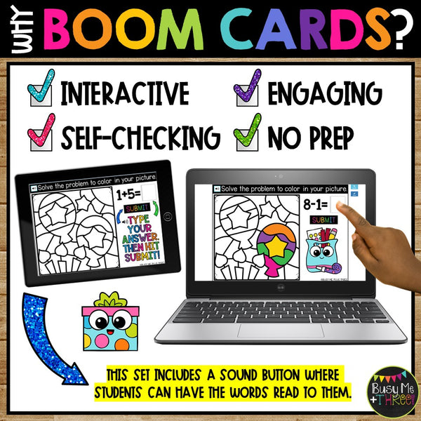 Digital Color by Code Boom Cards™ Fact Fluency Math Activity Student Birthday