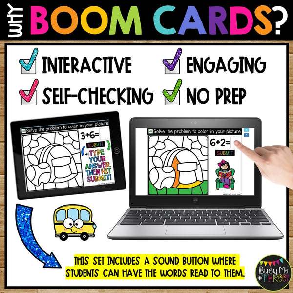 Back to School Boom Cards™ Color by Code Digital Math Activity Fact Fluency