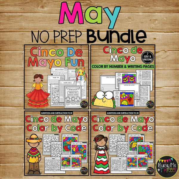 May NO PREP Worksheets and Printables BUNDLE Math, Reading, Writing 1st, 2nd