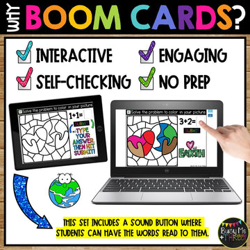 Earth Day Day Boom Cards™ Color by Code Digital Math Activity Fact Fluency