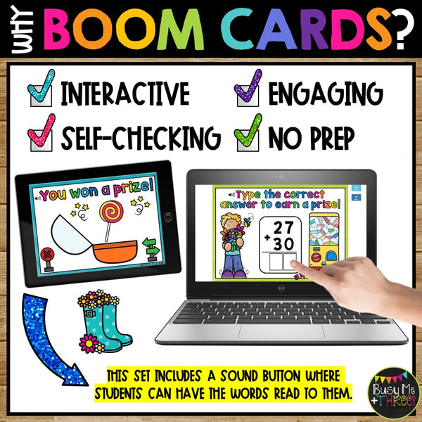 Second Grade Math Boom Cards™ Double Digit Algorithms No Regrouping Prize