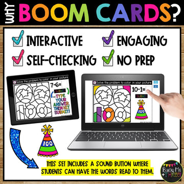 100th Day of School Boom Cards™ Color by Code Math Digital Learning BALLOONS