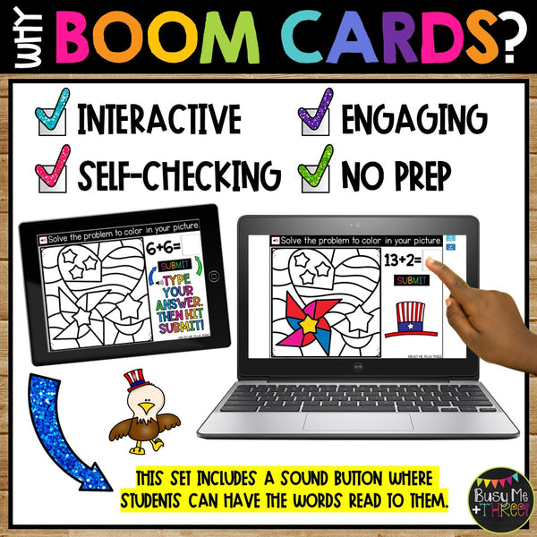 July 4th Digital Color by Code Boom Cards™ for Math Fact Fluency Practice