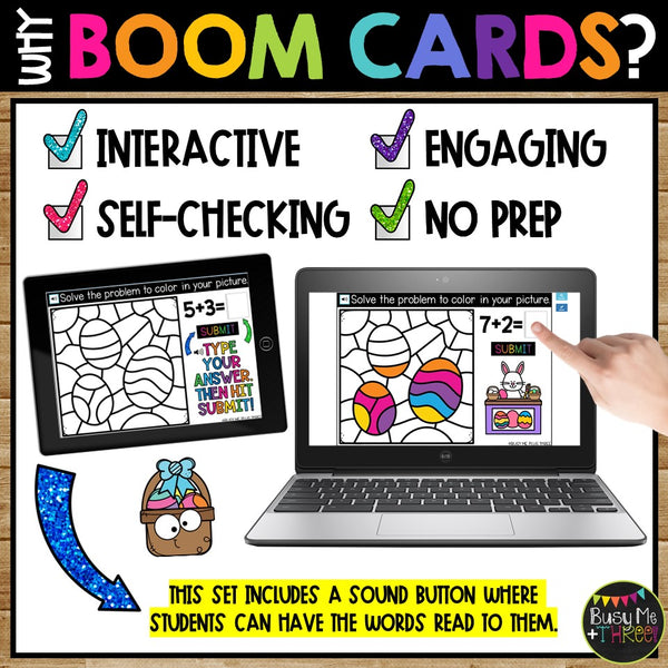 Easter Day Boom Cards™ Color by Code Digital Math Activity Fact Fluency