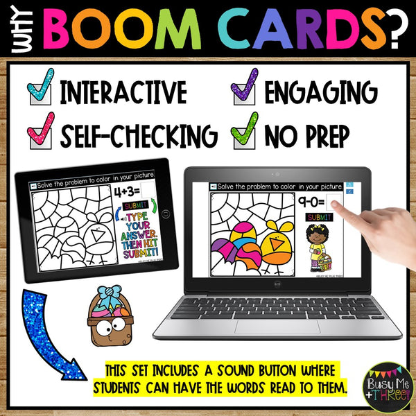 Easter Digital Color by Code Boom Cards™ Fact Fluency Math Station Activity