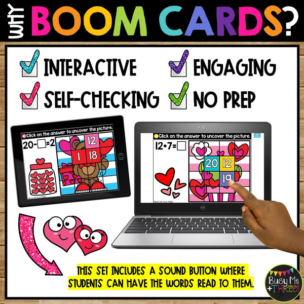 Valentine's Day Boom Cards Mystery Picture Reveal Puzzle Missing Addends