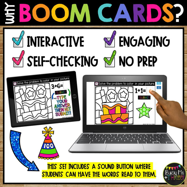 100th Day Boom Cards™ CAKE Color by Code Math Digital Learning Activity