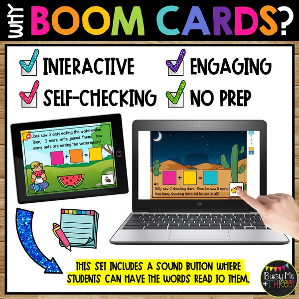 Kindergarten Boom Cards™ Addition and Subtraction Word Problems to 10