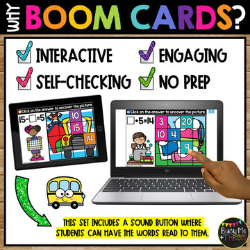 Back to School Boom Cards™ Mystery Picture Reveal Puzzle Missing Addends