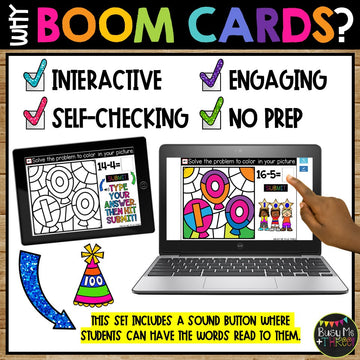 100 Days of School Digital Color by Code Boom Cards™ Distance Learning BALLOONS